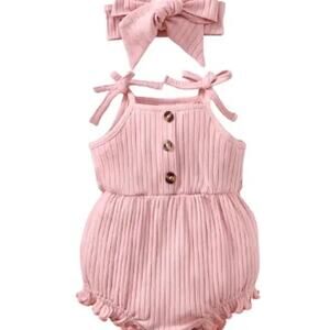 New newborn girl summer romper, bow 0-1 month